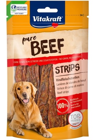 ⁨VITAKRAFT Pure Beef Strips - dog treat - 80 g⁩ at Wasserman.eu