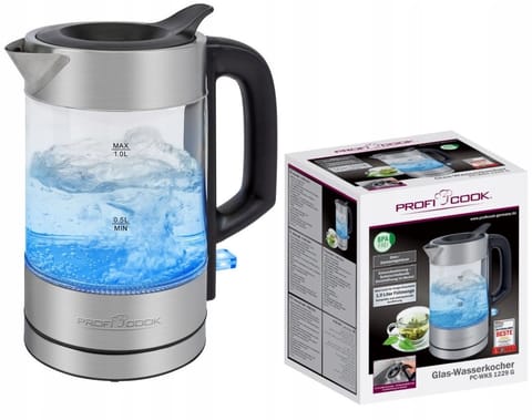 ⁨Czajnik elektryczny szklany 1.0 L ProfiCook PC-WKS 1229 G⁩ w sklepie Wasserman.eu