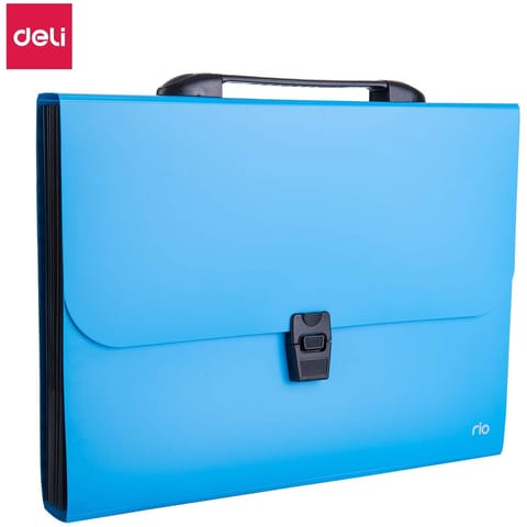 ⁨Teczka z rączką czarną A4 7-przegródek RIO niebieska EB40202 BLUE DELI⁩ w sklepie Wasserman.eu