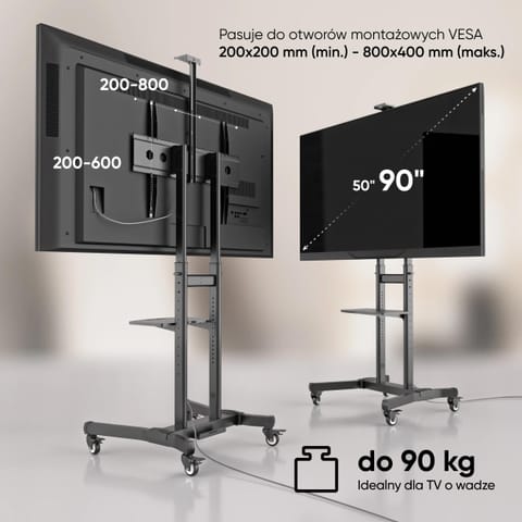 ⁨Mobilny stojak do TV 50" - 90" do 90 kg ONKRON TS1891 Czarny⁩ w sklepie Wasserman.eu