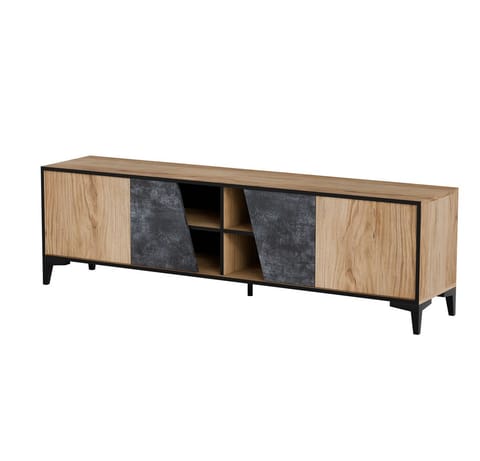 ⁨Szafka RTV 4D OVO 180x38xH53 dąb/beton⁩ w sklepie Wasserman.eu