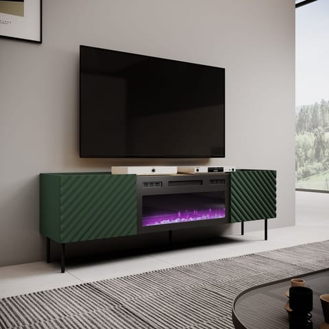 ⁨RTV cabinet with an electric fireplace ONDA 180,5x40xH58,39 green (standing or wall mounted)⁩ at Wasserman.eu