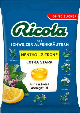 ⁨Ricola Menthol Zitrone Extra Stark Cukierki bez Cukru 75 g⁩ w sklepie Wasserman.eu