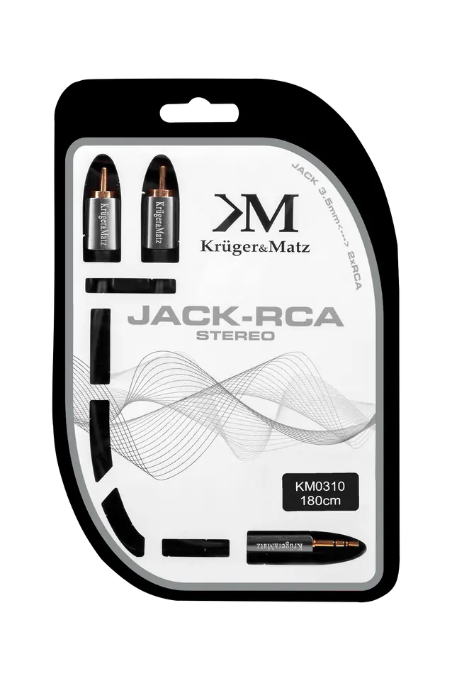 ⁨Kabel wtyk jack 3.5 - 2RCA stereo 1.8m Kruger&Matz⁩ w sklepie Wasserman.eu