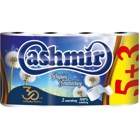 ⁨Papier toaletowy CASHMIR (5+3 rolki) 2-warstwy biały⁩ w sklepie Wasserman.eu