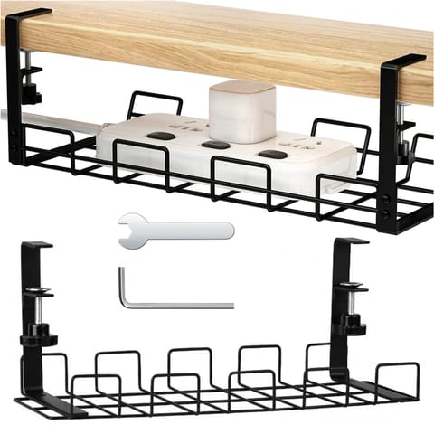 ⁨Organizer kabli uchwyt półka pod blat na kable listwy biurkowy podbiurkowy aluminiowy 38.5cm Alogy Czarny⁩ w sklepie Wasserman.eu