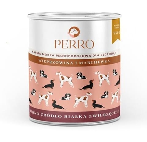 ⁨PERRO Junior Pork with carrot - wet dog food - 850g⁩ at Wasserman.eu