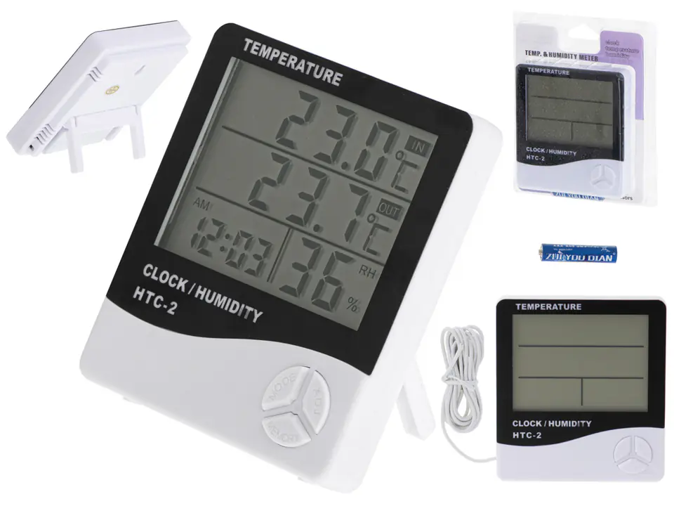 ⁨Hygrometer Thermometer Clock Moisture Meter HTC-2⁩ at Wasserman.eu