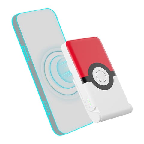 ⁨Powerbank magnetyczny OTL 5000 mAh, USB-C 15W, Pokemon Pokeball ze stojakiem (biało-czerwony)⁩ w sklepie Wasserman.eu