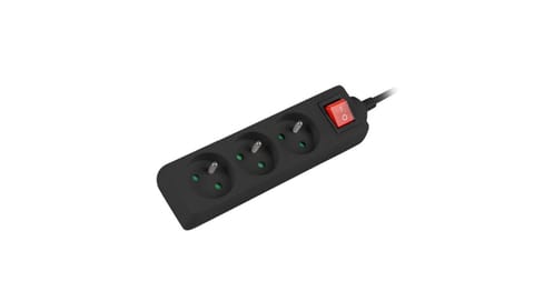 ⁨Power strip 1.5m, black, 3 sockets, with switch, cable made of solid copper⁩ at Wasserman.eu