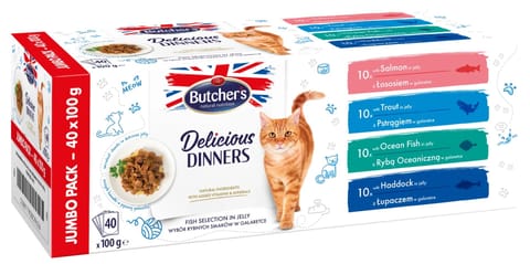 Butcher's Delicious Dinners Cat jumbo pack mix smaków dania z rybą w galaretce karma dla kota 40 x 100g w sklepie Wasserman.eu