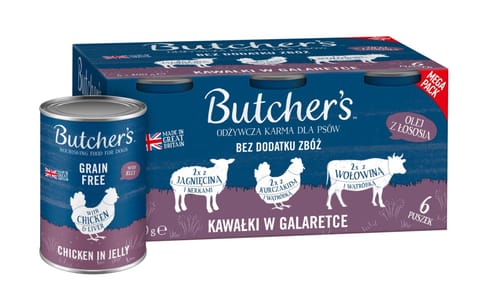 ⁨Butcher's Original Recipe in Jelly mix smaków z wątróbką lub nerkami kawałki w galaretce karma dla psa 6 x 400g⁩ w sklepie Wasserman.eu