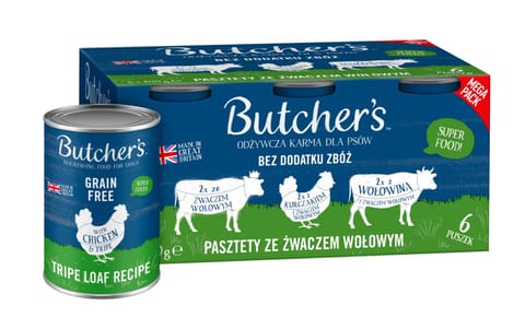 ⁨Butcher's Original Tripe megapack mix smaków ze żwaczem pasztet karma dla psa 6 x 400g⁩ w sklepie Wasserman.eu