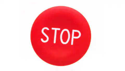 ⁨Wkładka przycisku 22mm płaska czerwona z symbolem STOP ZBA434⁩ w sklepie Wasserman.eu