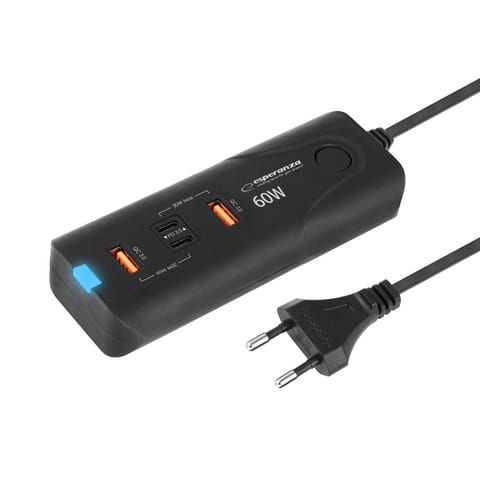 ⁨Esperanza EZC109 mains charger 60W Black⁩ at Wasserman.eu