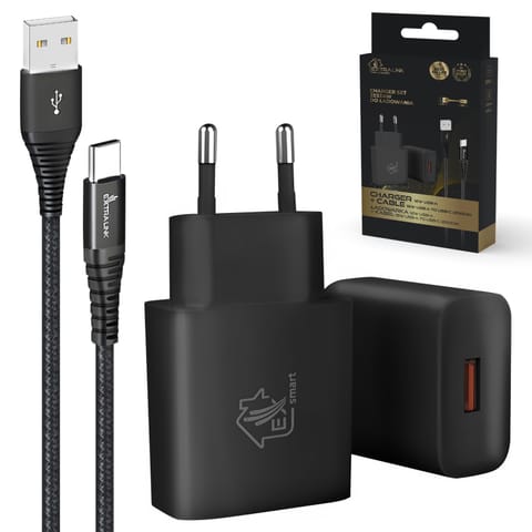 ⁨EXTRALINK SMART LIFE SET01 CABLE + CHARGER: 15W 5V 3A, USB-USB-C, 200CM / 12W 5V 2.4A (BLACK)⁩ w sklepie Wasserman.eu