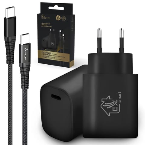 ⁨EXTRALINK SMART LIFE SET02 CABLE + CHARGER: 60W 20V 3A, USB-C-USB-C, 200CM / 18W PD3.0 5V/3A 9V/2A (BLACK)⁩ w sklepie Wasserman.eu