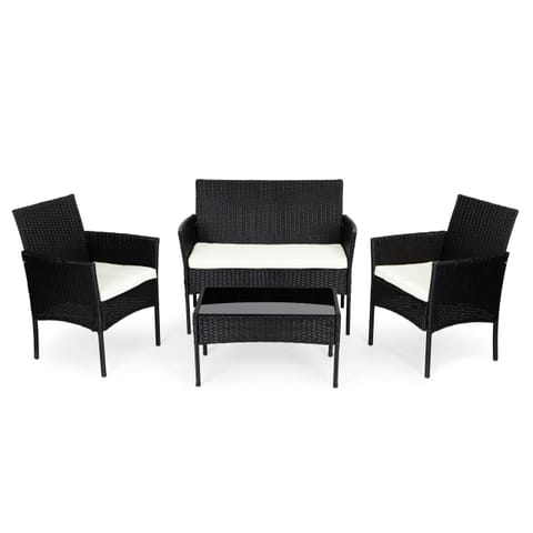 ⁨Meble ogrodowe komplet stół 2x fotel ławka ratan czarny ModernHome⁩ w sklepie Wasserman.eu
