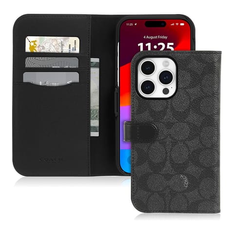 ⁨Coach Folio Signature C Case - Etui 2w1 z klapką iPhone 15 Pro (Charcoal)⁩ w sklepie Wasserman.eu