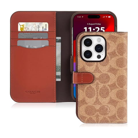 ⁨Coach Folio Signature C Case - Etui 2w1 z klapką iPhone 15 Pro (Tan)⁩ w sklepie Wasserman.eu