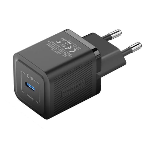 ⁨Ładowarka sieciowa, Vention, FEPB0-EU, USB-C, 20W, GaN (czarna)⁩ w sklepie Wasserman.eu