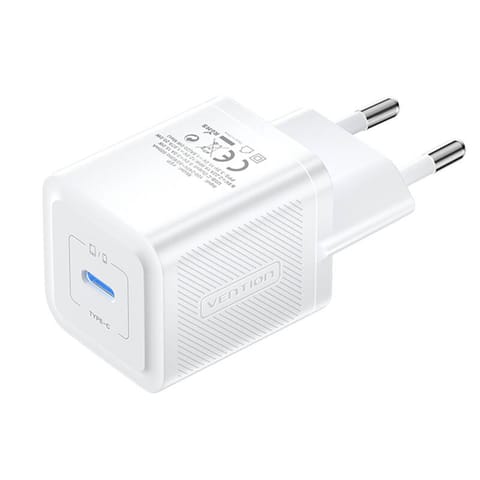 ⁨Ładowarka sieciowa, Vention, FEPW0-EU, USB-C, 20W, GaN (biała)⁩ w sklepie Wasserman.eu