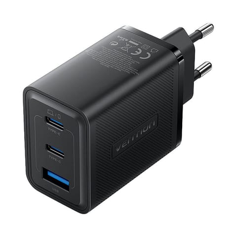 ⁨Ładowarka sieciowa, Vention, FERB0-EU,  2xUSB-C, USB- A, 65W/65W/30W, GaN (czarna)⁩ w sklepie Wasserman.eu