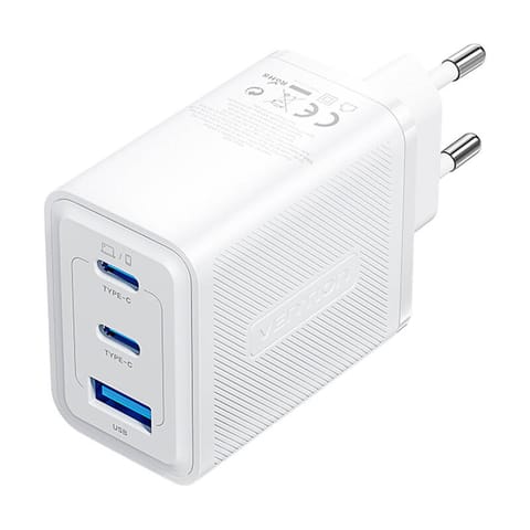 ⁨Ładowarka sieciowa, Vention, FERW0-EU,  2xUSB-C, USB- A, 65W/65W/30W, GaN (biała)⁩ w sklepie Wasserman.eu