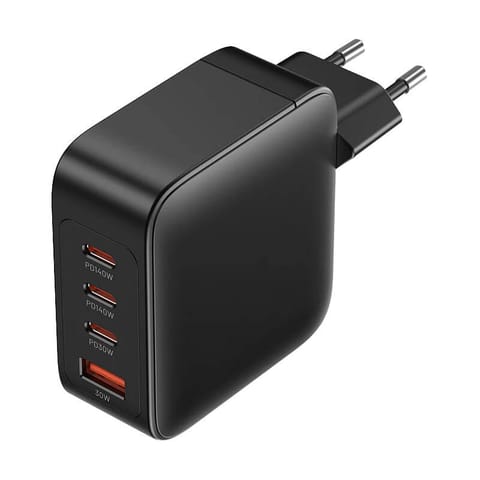 ⁨Ładowarka sieciowa, Vention, FEIB0-EU,  3xUSB-C, USB- A, 140W/140W/30W/18W, GaN (czarna)⁩ w sklepie Wasserman.eu