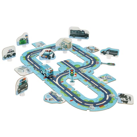 ⁨Tor samochodowy puzzle policja auto z napędem znaki drogowe ulica miasto 47 elementów⁩ w sklepie Wasserman.eu