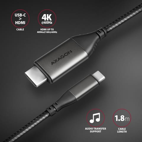 ⁨AXAGON RVC-HI2MC USB-C to HDMI 2.0 Adapter, 4K/60Hz, Aluminum - 1.8m⁩ at Wasserman.eu