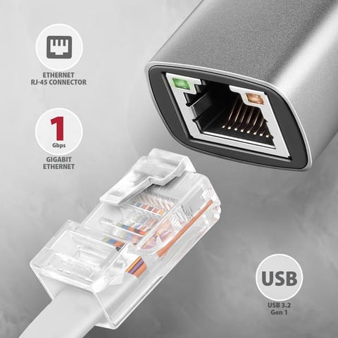 ⁨AXAGON ADE-TXCA Gigabit Ethernet Adapter, USB-C + USB-A - Titanium Grey⁩ at Wasserman.eu