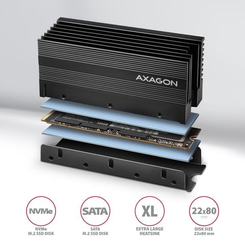 ⁨AXAGON CLR-M2XL passive ALU heatsink M.2 36mm h⁩ at Wasserman.eu