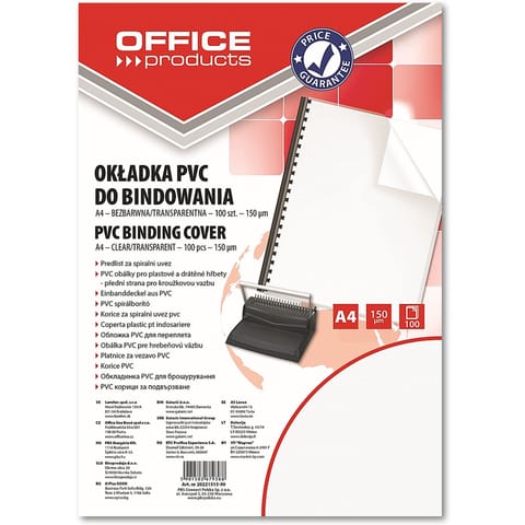 ⁨Okładki do bindownicy Office Products A4/150µm transparentne (100)⁩ w sklepie Wasserman.eu