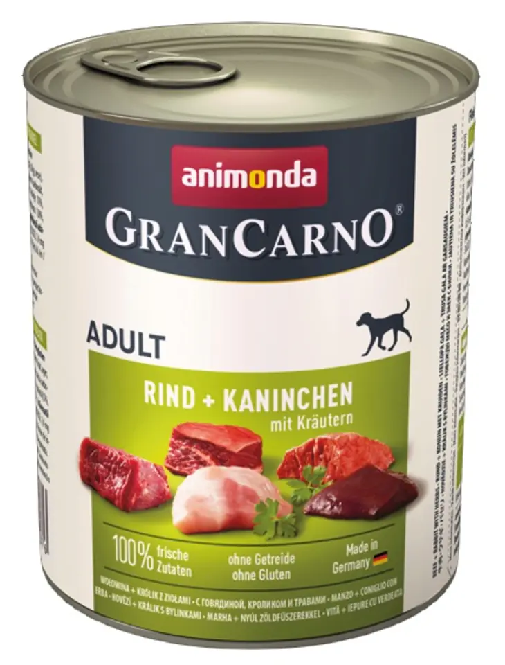 ⁨Animonda GranCarno Adult Rind Kaninchen Krautern Wołowina + Królik z Ziołami puszka 800g⁩ w sklepie Wasserman.eu