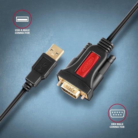 ⁨Adapter Axagon ADS-1PSN USB 2.0 do portu szeregowego RS-232 DB9 M 1.5m⁩ w sklepie Wasserman.eu