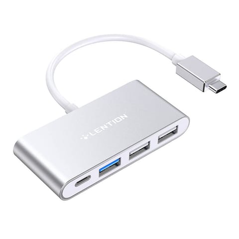 ⁨Hub 4w1 Lention USB-C do USB 3.0 + 2x USB 2.0 + USB-C (srebrny)⁩ w sklepie Wasserman.eu