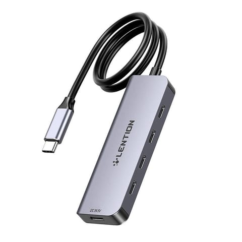 ⁨Hub 5w1 Lention USB-C do 4x USB-C 5Gbps + USB-C 5V-IN 15W (szary)⁩ w sklepie Wasserman.eu