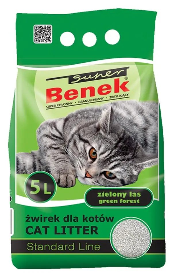 ⁨SUPER BENEK STANDARD Cat litter Bentonite grit Green forest 5 l⁩ at Wasserman.eu