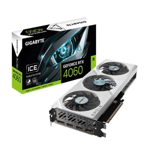 ⁨GIGABYTE GeForce RTX 4060 EAGLE OC ICE 8G Graphics Card - 8GB GDDR6, 128bit, PCI-E 4.0, 2505MHz Core Clock, 2 x DisplayPort 1.4a, 2 x HDMI 2.1a, NVIDIA DLSS 3, GV-N4060EAGLEOC ICE-8GD⁩ at Wasserman.eu