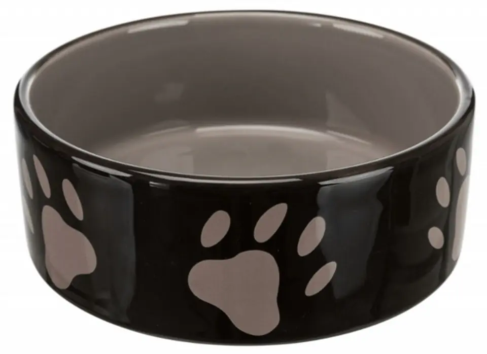 ⁨Trixie Miska ceramiczna czarna w szare łapki 0,3L/12cm [TX-24531]⁩ w sklepie Wasserman.eu