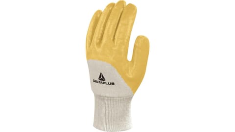 ⁨Gloves made of light Nitrile on jersey insert, ventilated top white-yellow size 9 NI01509⁩ at Wasserman.eu