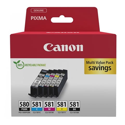 ⁨Canon oryginalny ink / tusz PGI-580 PGBK/CLI-581 CMYK, 2078C007, CMYK, blistr, 1*11.2 + 4*5.6ml, 5-pack⁩ w sklepie Wasserman.eu