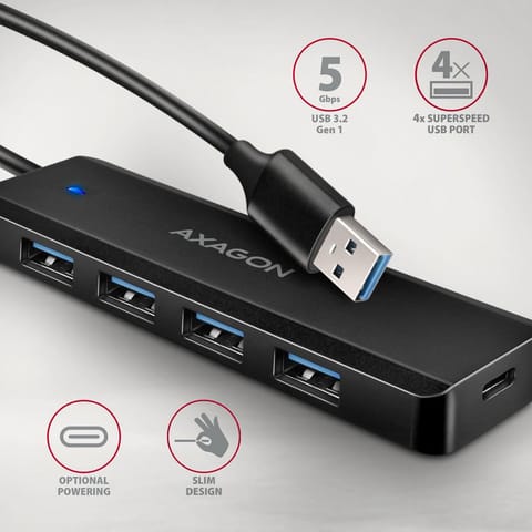 ⁨HUE-C1A, HUB 4-port USB 3.2 Gen 1 19cm cable⁩ at Wasserman.eu