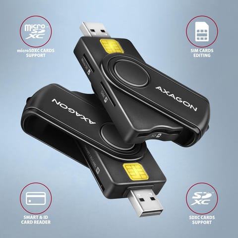 ⁨Zewnętrzny czytnik kart USB 2.0 do Micro SD / SD / Smart Card / SIM / AXAGON⁩ w sklepie Wasserman.eu