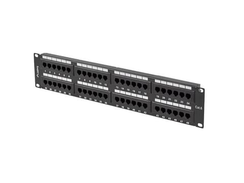 ⁨PATCH PANEL 48 PORT 2U 19" KAT.6 UTP CZARNY LANBERG⁩ w sklepie Wasserman.eu