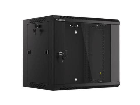 ⁨SZAFA INSTALACYJNA RACK WISZĄCA 19" 9U 450 CZARNA DRZWI SZKLANE LANBERG (ZŁOŻONA)⁩ w sklepie Wasserman.eu