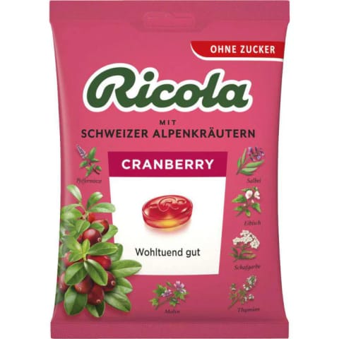 ⁨Ricola Schweizer Kräuterbonbon Cranberry Cukierki bez Cukry 75 g⁩ w sklepie Wasserman.eu