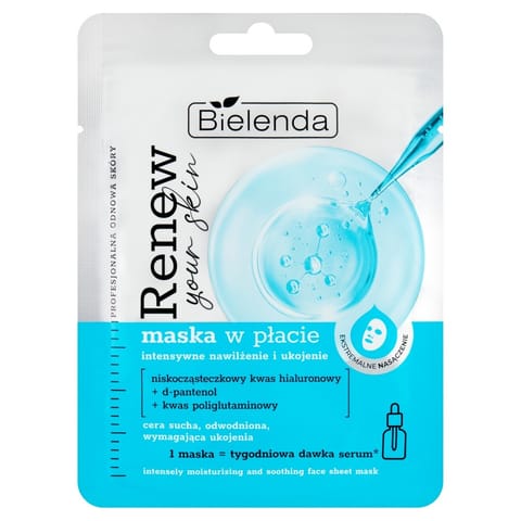 ⁨BIELENDA Renew Your Skin Maska w płacie - intensywne nawilżenie i ukojenie 17 g⁩ w sklepie Wasserman.eu