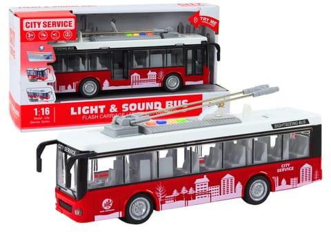 ⁨Trolejbus Autobus 1:16 Światła Dźwięki Napęd Biało-Czerwony⁩ w sklepie Wasserman.eu
